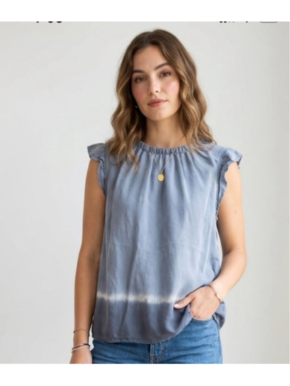 Women's Cloth & Stone Blue Tie-Dye Ruffle Sleeve Blouse M